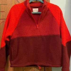 red, sherpa quarter zip